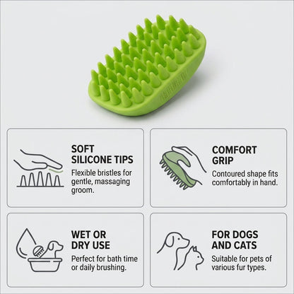 Silicone Pet Grooming Brush – Heavy-Duty Bath & Massage Brush for Dogs and Cats (Green)